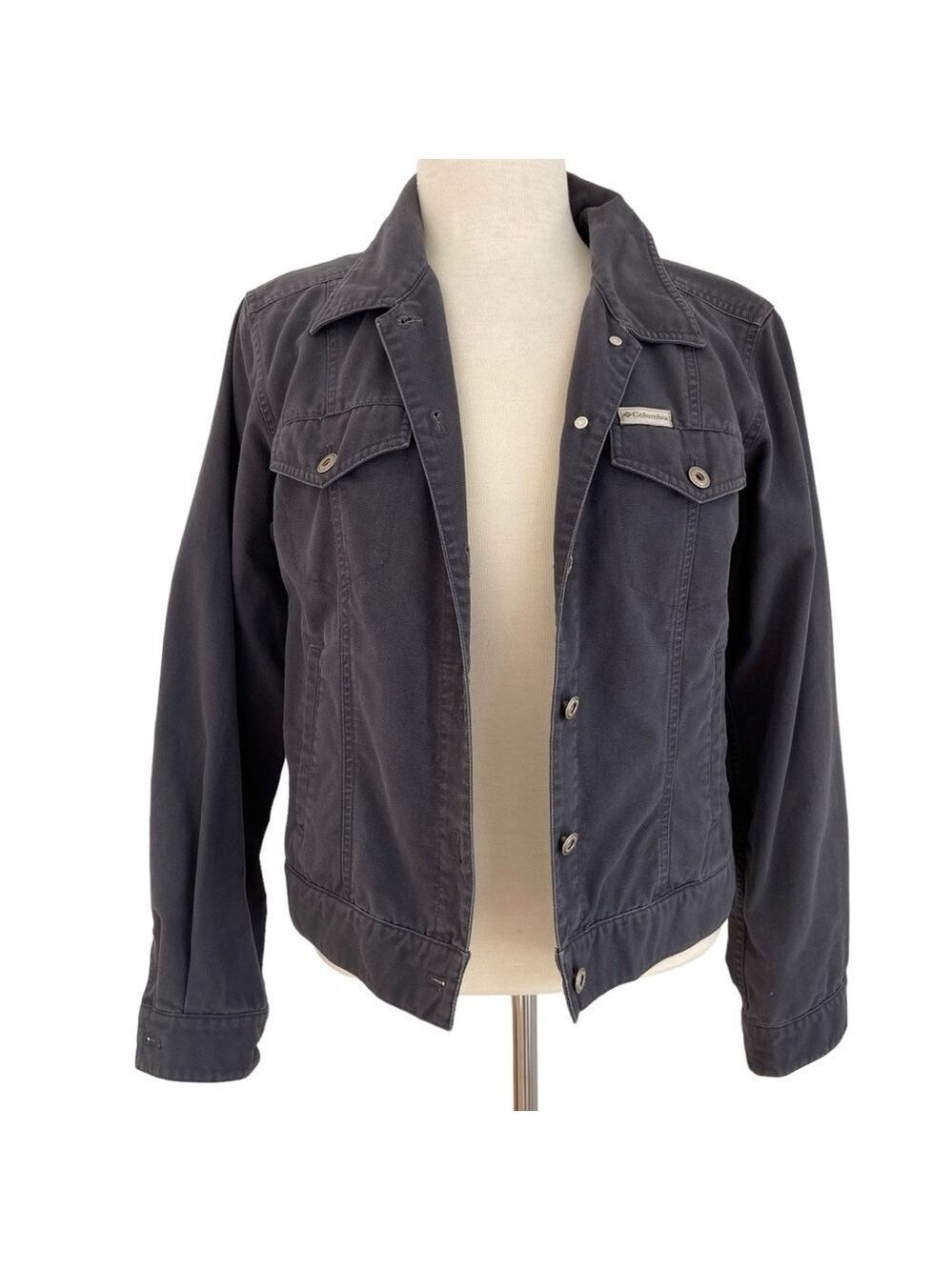 Columbia tough mother jeans jacket button 100% cotton grey denim pockets medium